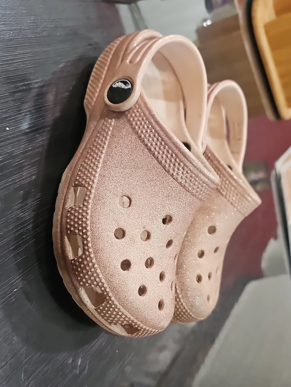 CROCS Kids Rose Gold Glitter Clog with Heel Strap
